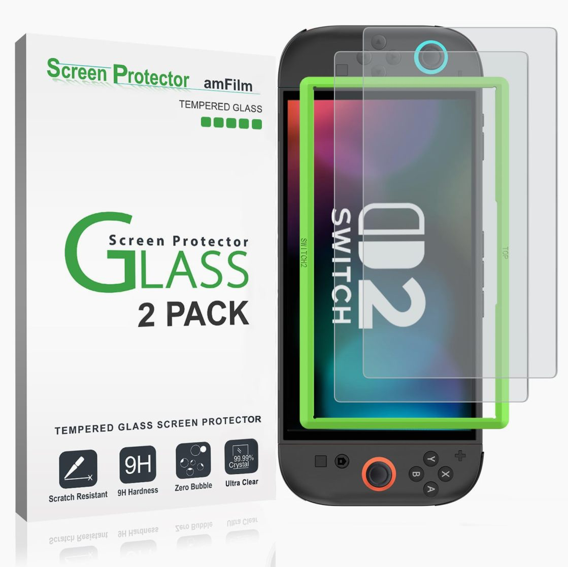 amFilm matte anti-glare screen protector pack beside a handheld console with a non-reflective screen